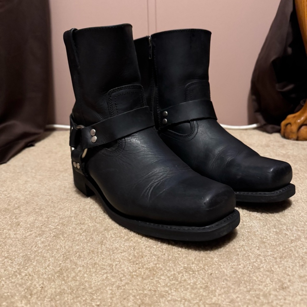 Men's Classic Black Leather Harness Boots
